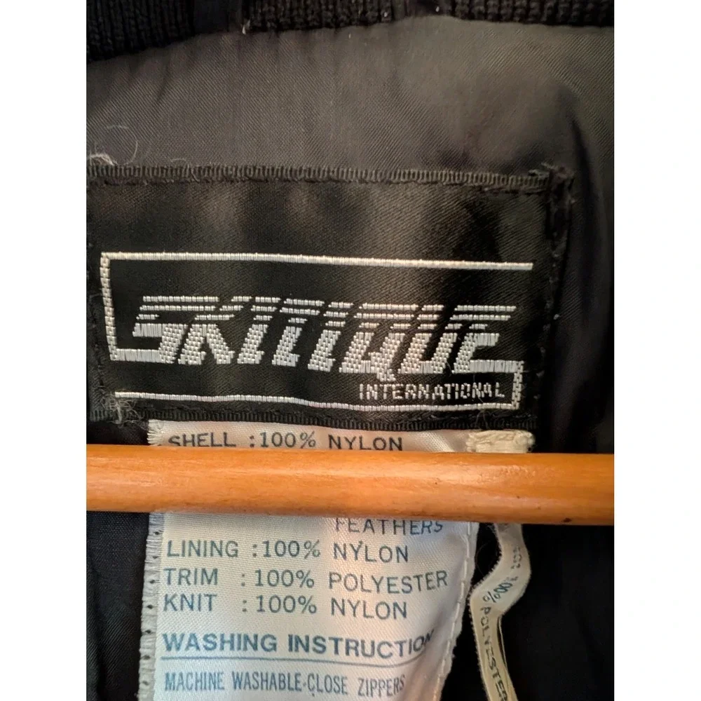 Vtg 70s/80s Skitique International Down Snow Jacket Black Blue Stripe Mens L Ski